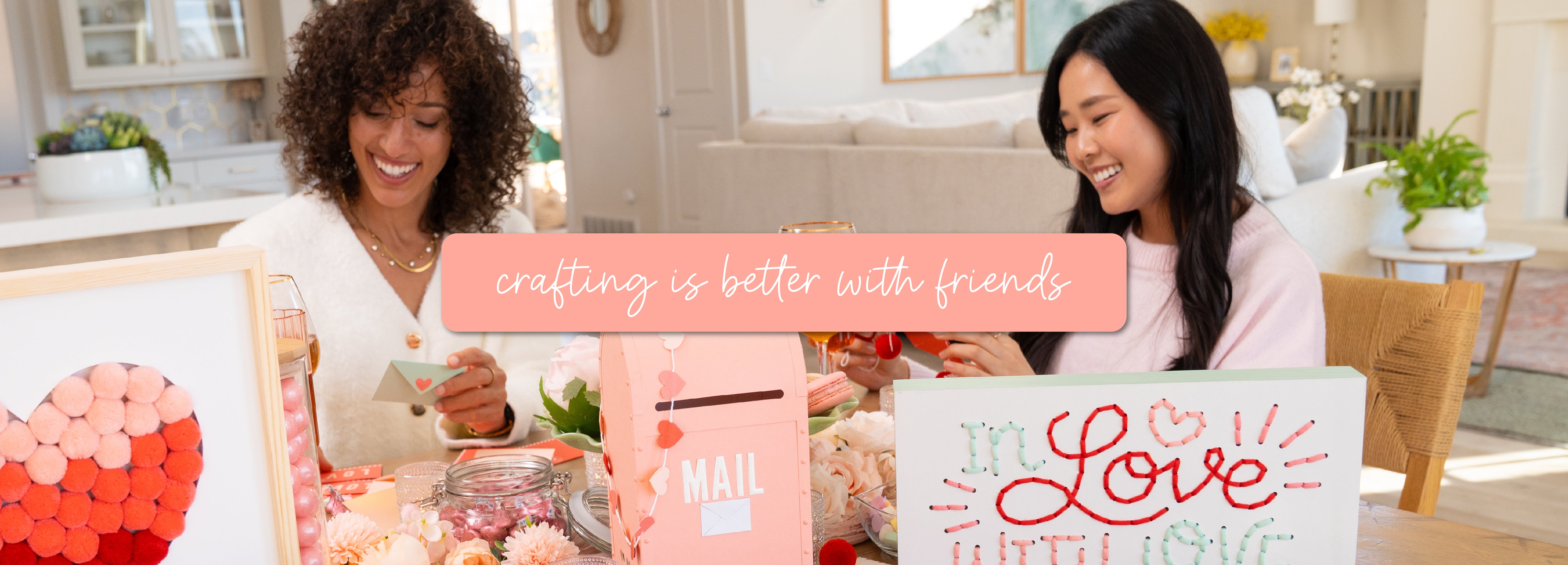 crafting is better with friends; two girls making crafts together