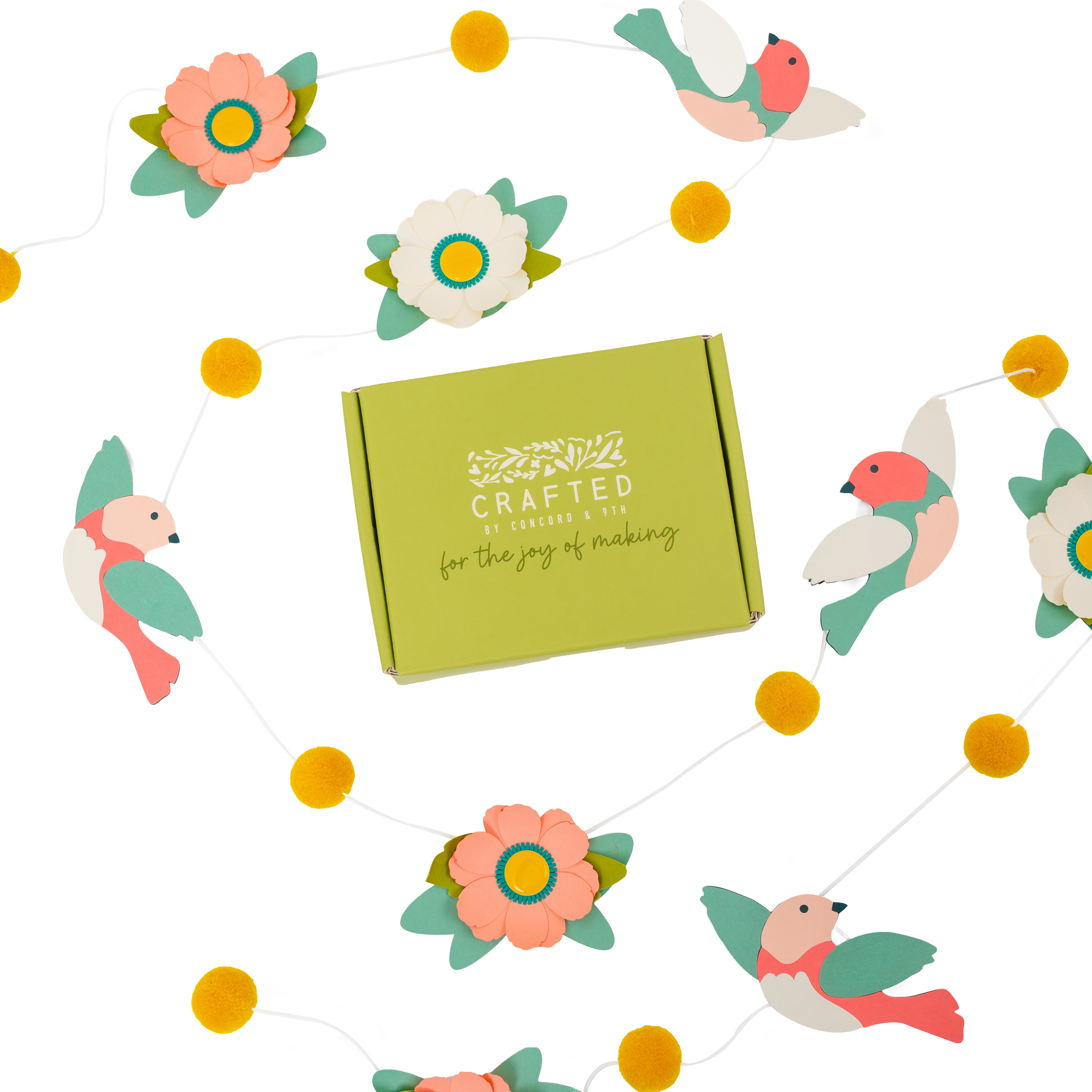 Paper bird and paper flower spring garland